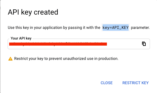 API key created